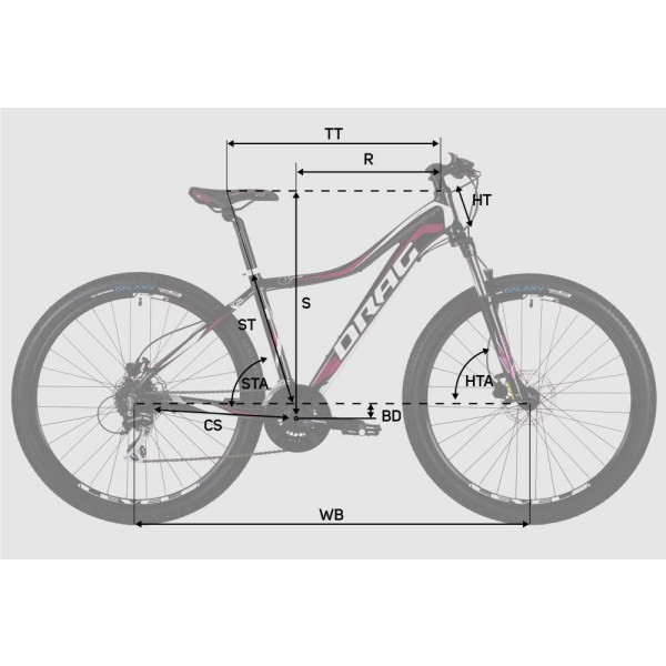 Shema geometrije ženskega gorskega kolesa Drag TE.